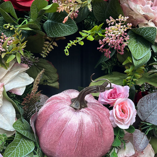 Burgundy Pink Pumpkin Wreath