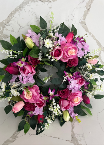 Pink Tulip and Rose Wreath