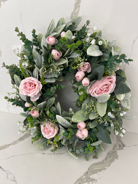 Lambsear wreath with baby pink