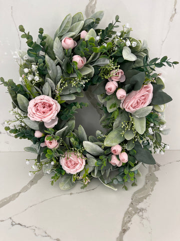 Lambsear wreath with baby pink