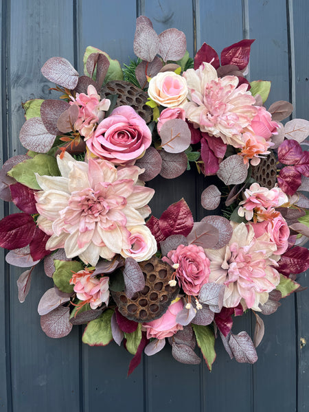 Pink & Burgundy Dahlia Wreath